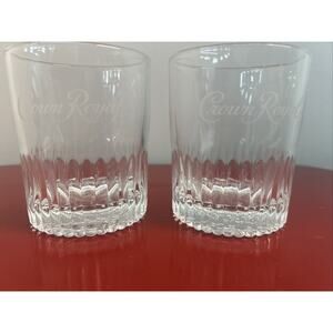 2 Crown Royal Royal Diamond Cut Embossed Whiskey Rocks‎ Glass Made In Italy Set
